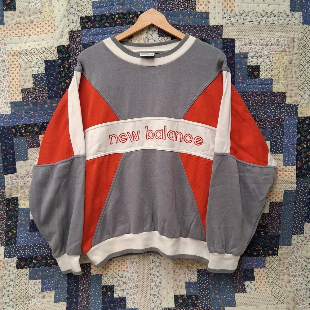 Vintage New Balance Sweatshirt Large Gray Red Colorblock Crewneck Pullover 90s